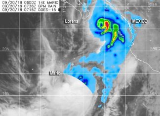 NASA analyzes rainfall rates Hurricane Lorena over Mexico, and Mario nearby