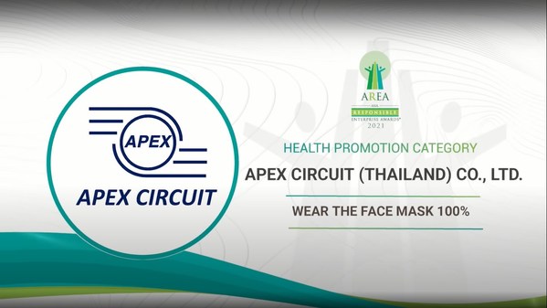 Apex Circuit (Thailand) Co., Ltd. Awarded at the Asia Responsible Enterprise Awards 2021 for ‘Wear the Face Mask 100%’ under Health Promotion Category