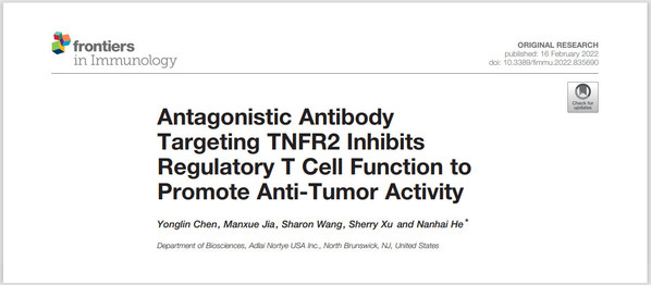 Adlai Nortye Announces Publication of Preclinical Research of AN3025 (anti-hTNFR2)in Frontiers in Immunology