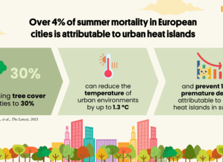 Over 4% of summer mortality in European cities is attributable to urban heat islands